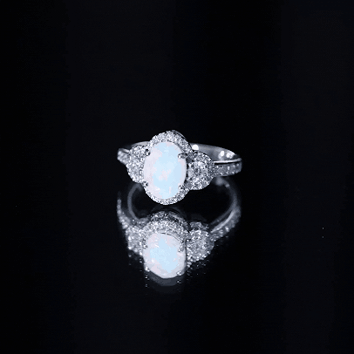 Vintage Inspired Opalescent Oval Engagement Ring with Real Diamond