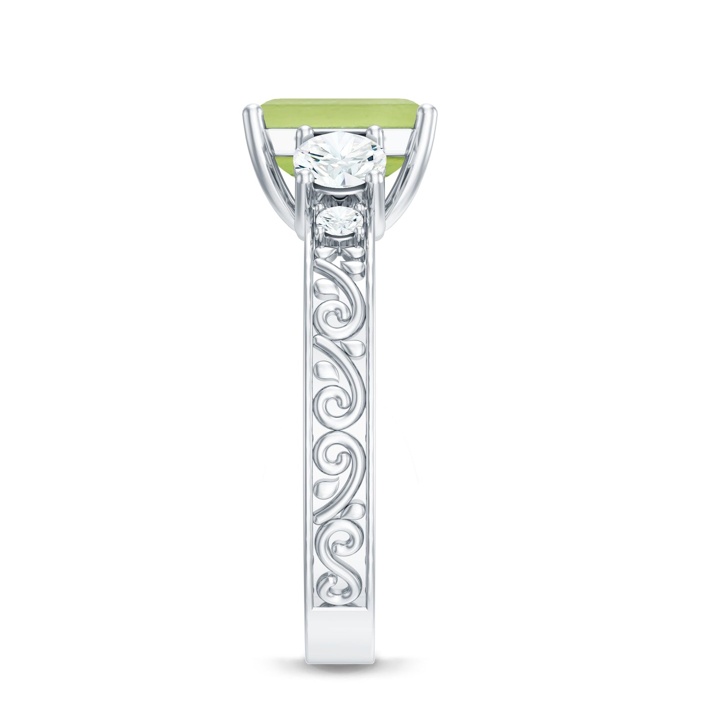 Vintage Style 1.8 Carat Peridot Emerald Cut Engagement Ring with Moissanite