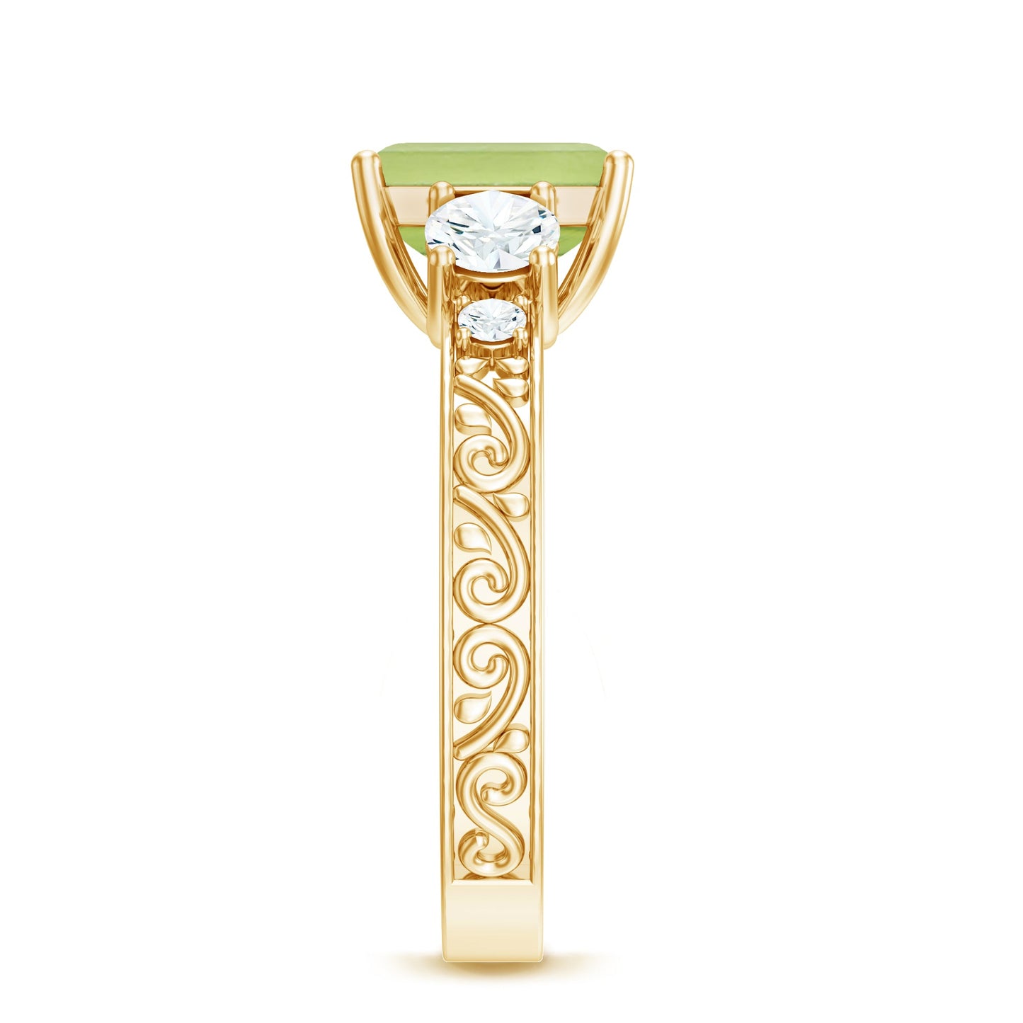 Vintage Style 1.8 Carat Peridot Emerald Cut Engagement Ring with Moissanite