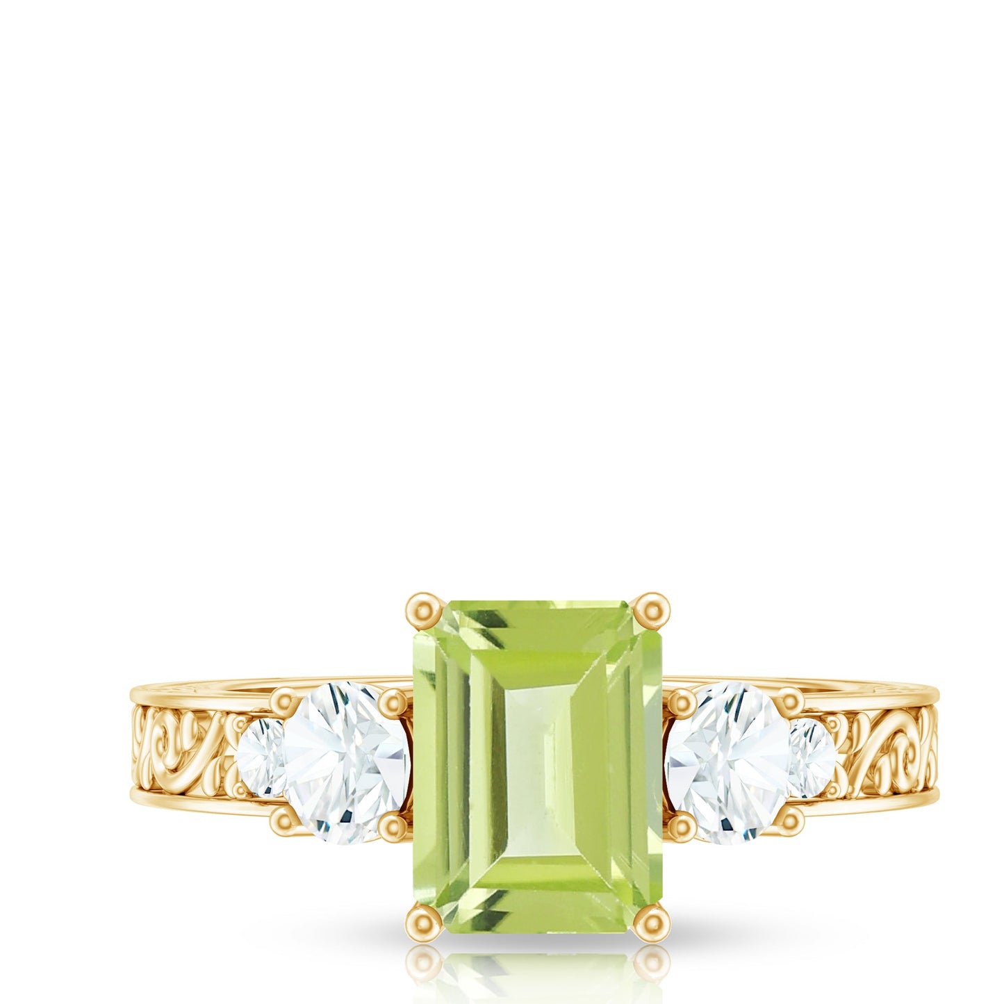 Vintage Style 1.8 Carat Peridot Emerald Cut Engagement Ring with Moissanite