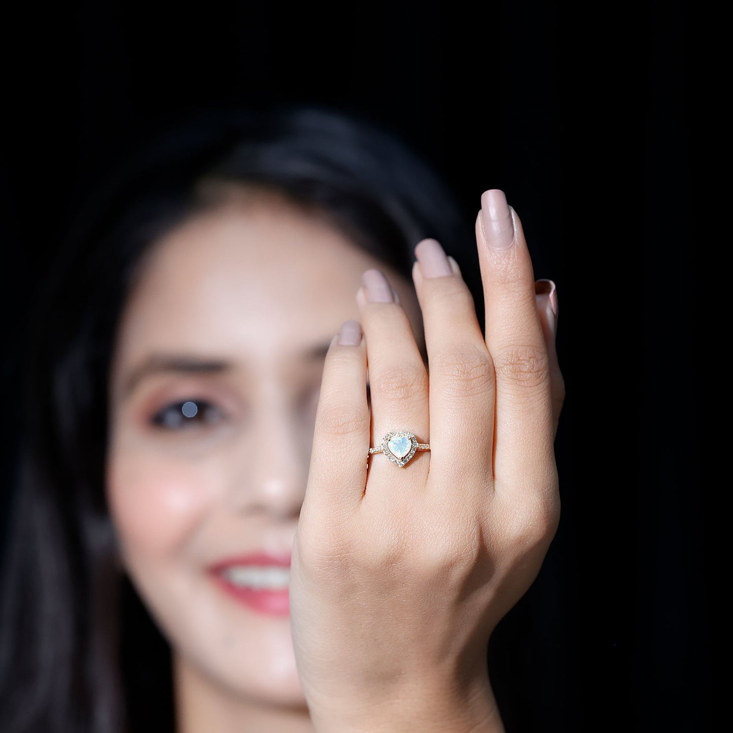 Natural Ethiopian Opal Heart Shaped Engagement Ring with Diamond Halo