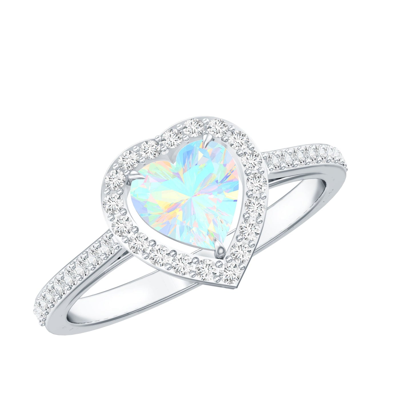 Natural Ethiopian Opal Heart Shaped Engagement Ring with Diamond Halo