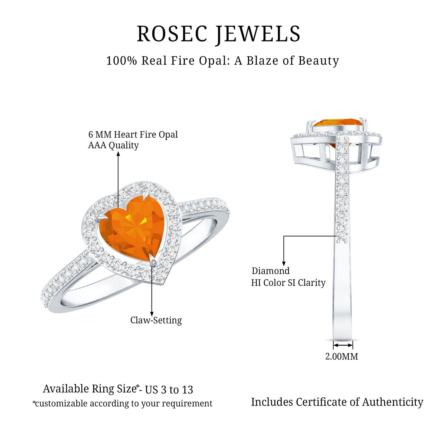 0.9 Carat Heart Shape Fire Opal Engagement Ring with Diamond Halo