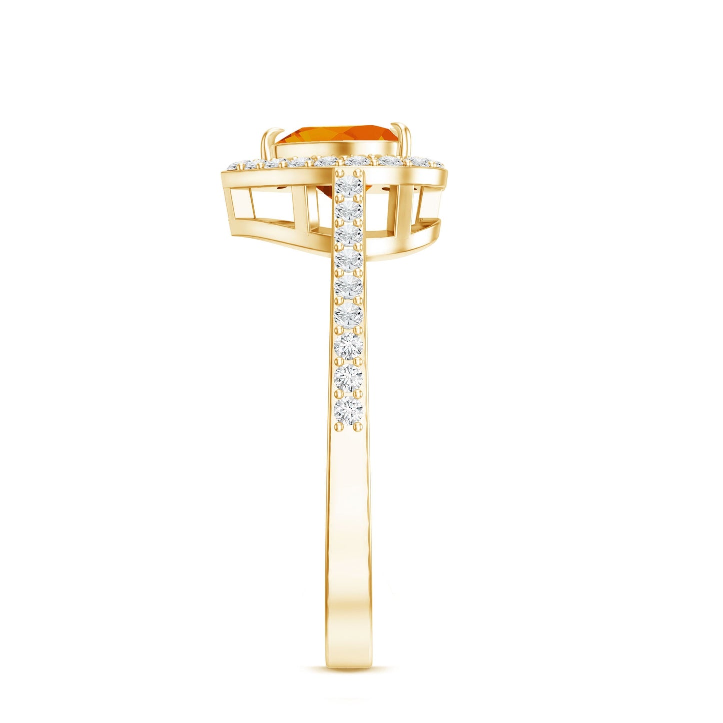 0.9 Carat Heart Shape Fire Opal Engagement Ring with Diamond Halo