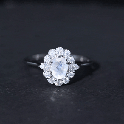 Natural 0.6 Carat Oval Shape Moonstone Engagement Ring With Moissanite