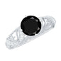 Round Created Black Diamond Vintage Inspired Engagement Ring with Diamond