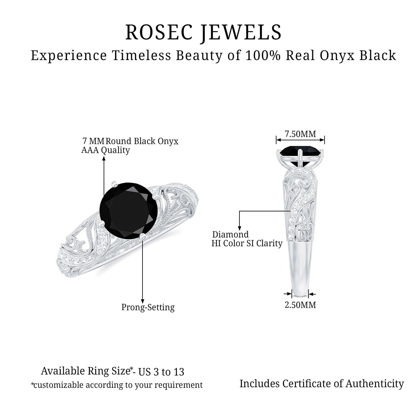 Vintage Inspired Onyx and Diamond Engagement Ring