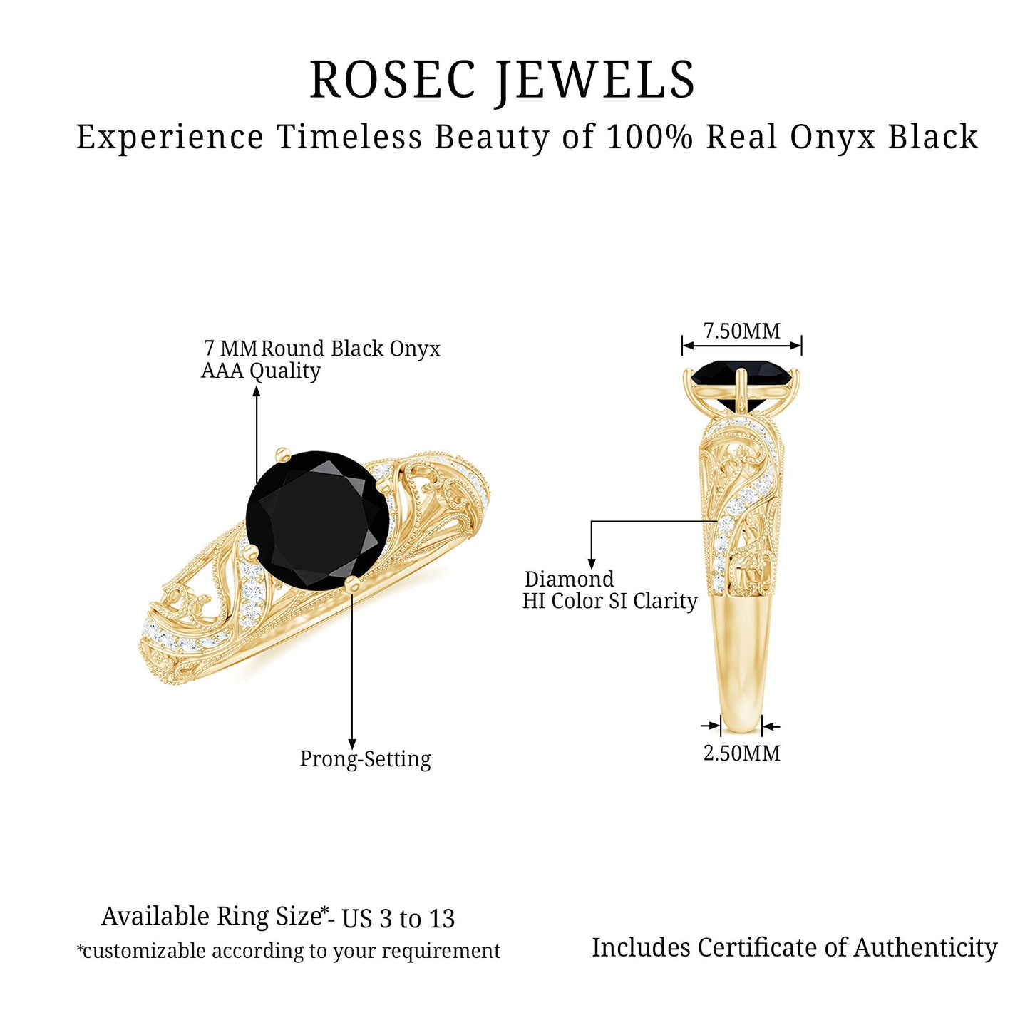 Vintage Inspired Onyx and Diamond Engagement Ring