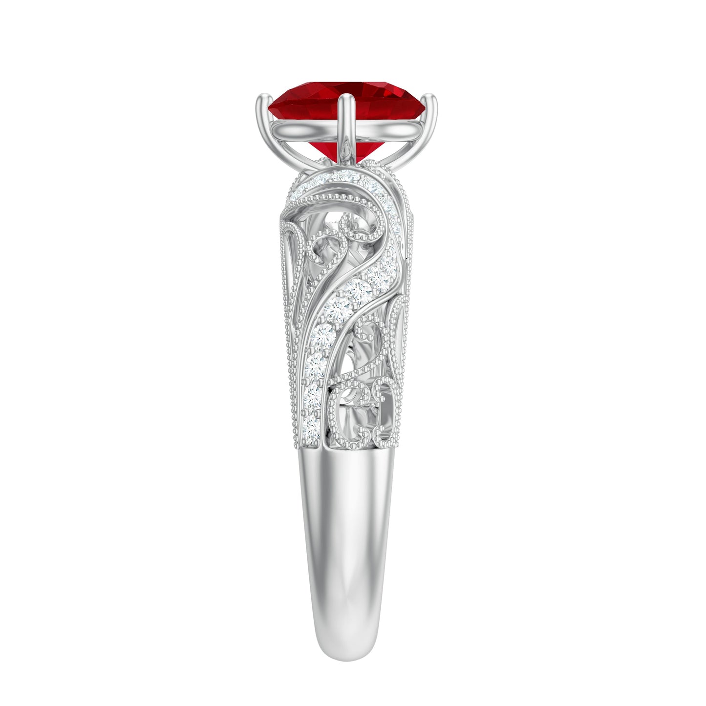Vintage Looking Lab Ruby and Diamond Engagement Ring