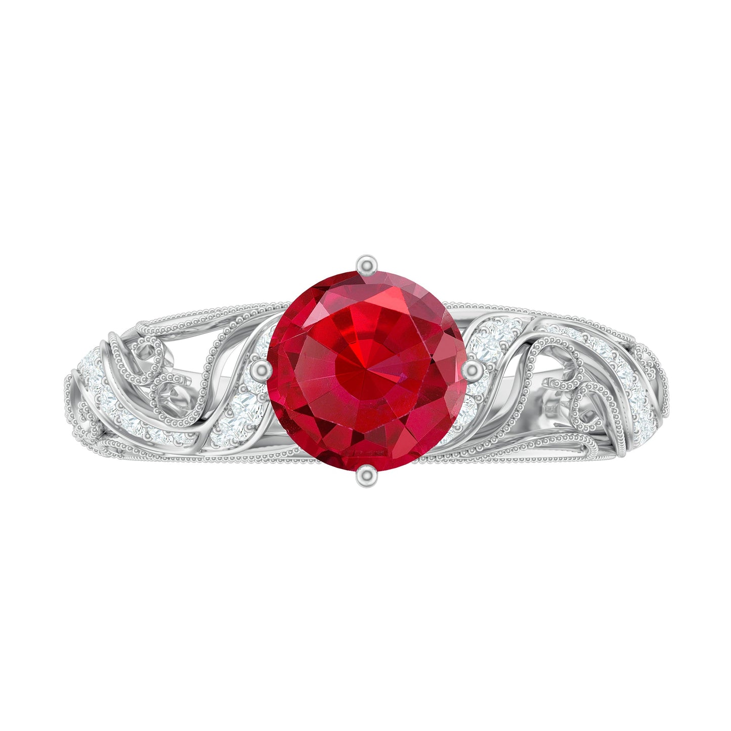 Vintage Looking Lab Ruby and Diamond Engagement Ring
