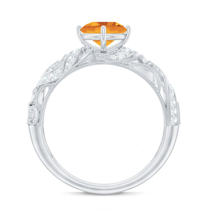 Genuine Citrine Vintage Looking Engagement Ring with Diamond