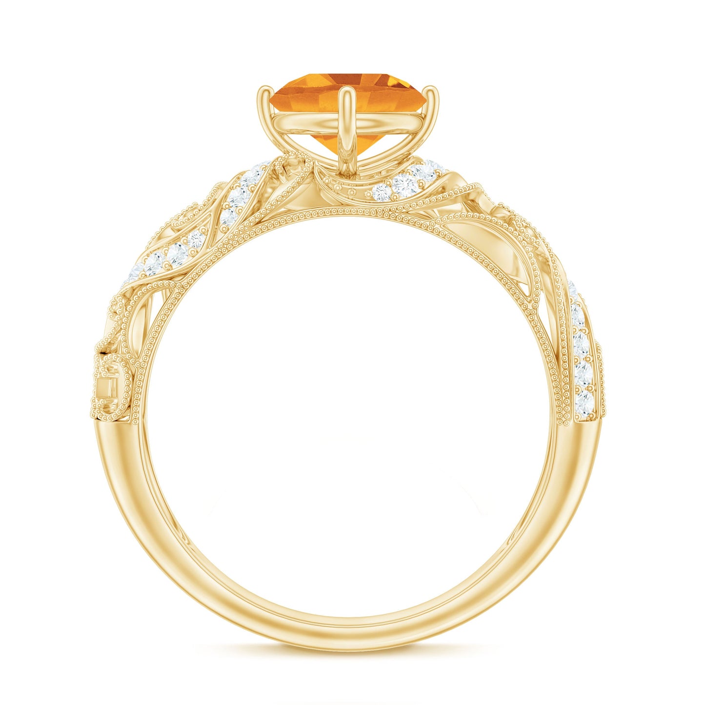 Genuine Citrine Vintage Looking Engagement Ring with Diamond