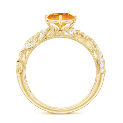 Genuine Citrine Vintage Looking Engagement Ring with Diamond