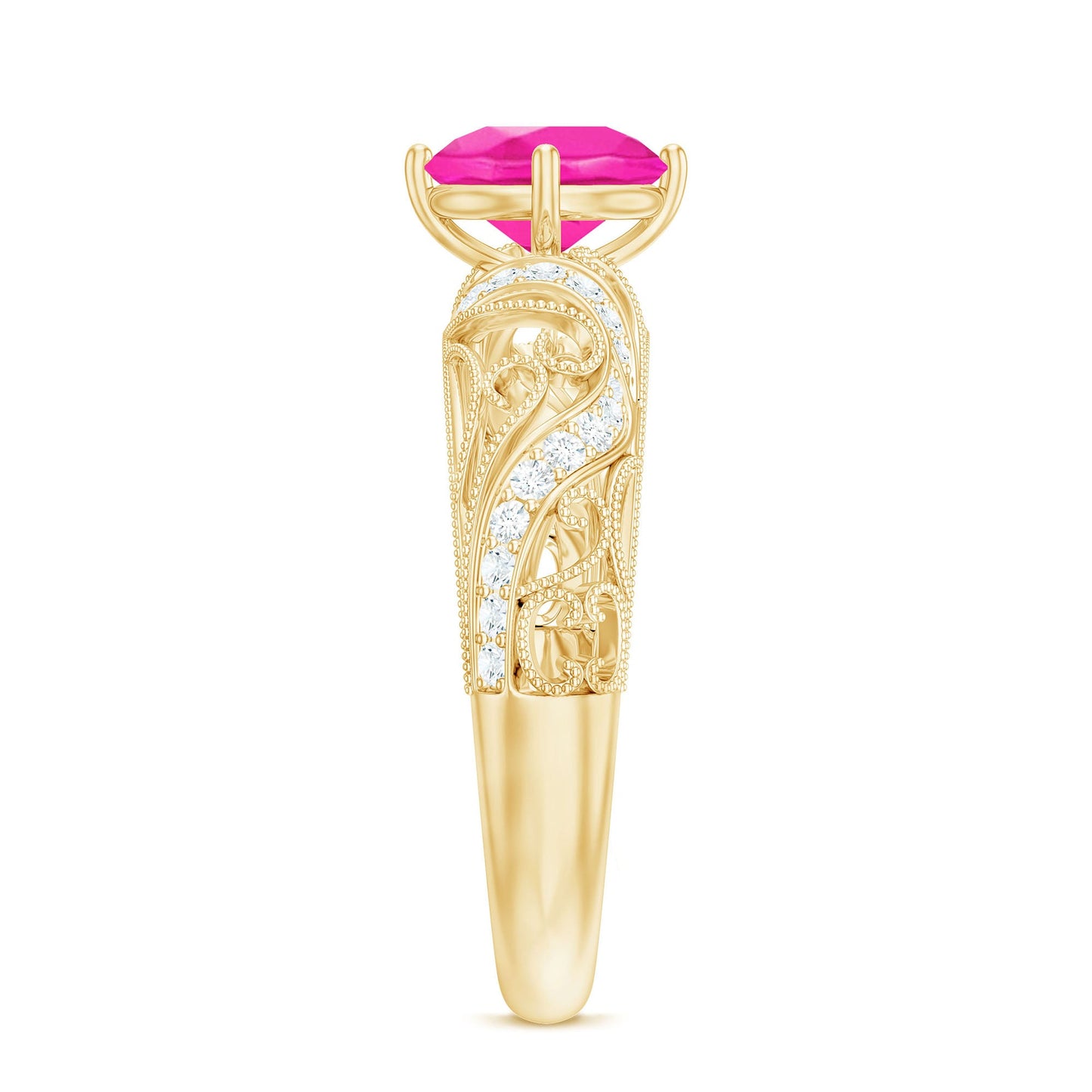 Lab Grown Pink Sapphire Antique Engagement Ring With Diamond