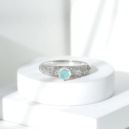 Genuine Ethiopian Rainbow Opal Vintage Inspired Engagement Ring with Diamond