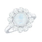 Round Moonstone and Diamond Halo Engagement Ring in Bezel Setting