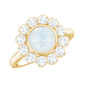 Round Moonstone and Diamond Halo Engagement Ring in Bezel Setting