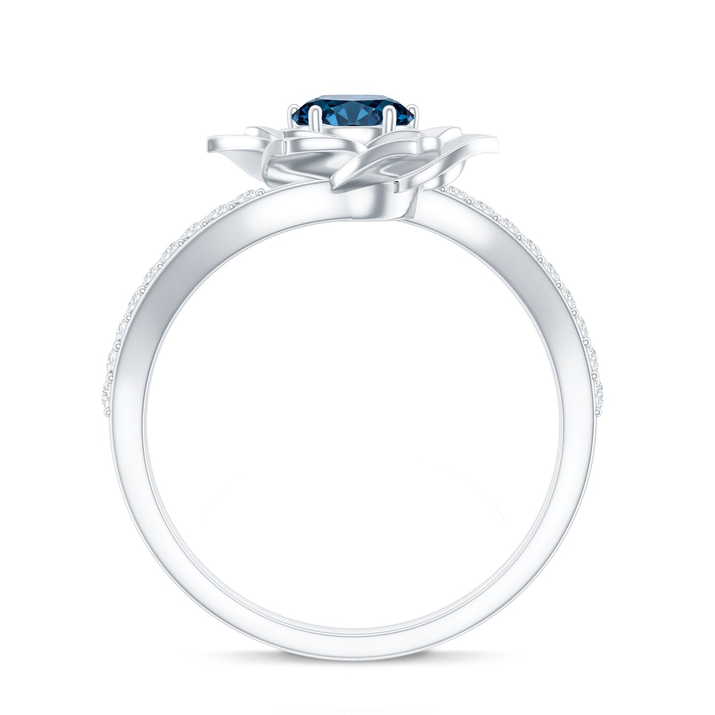 Flower Inspired London Blue Topaz Rose Engagement Ring with Diamond