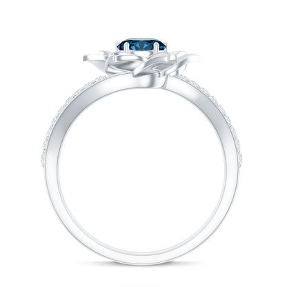 Flower Inspired London Blue Topaz Rose Engagement Ring with Diamond