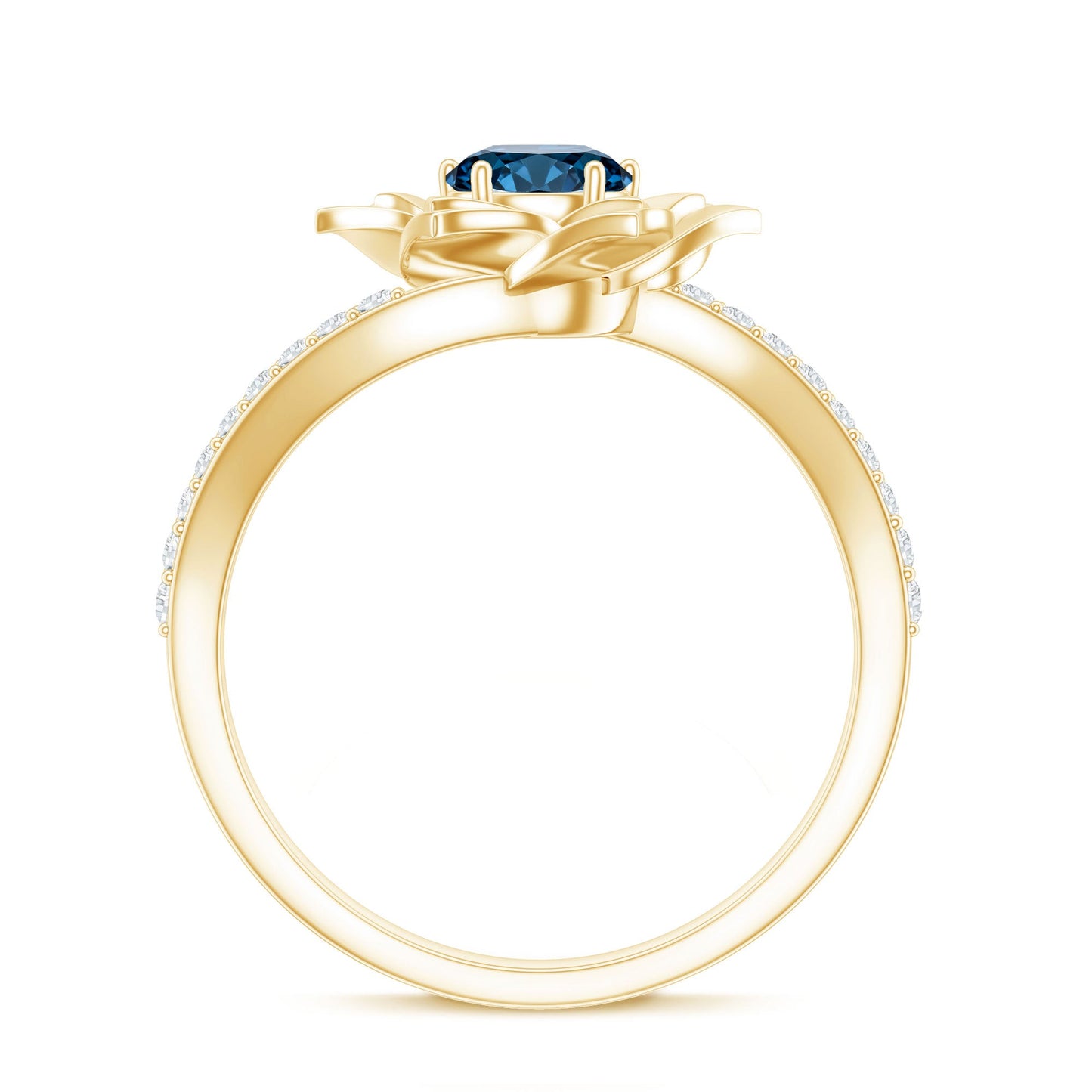 Flower Inspired London Blue Topaz Rose Engagement Ring with Diamond