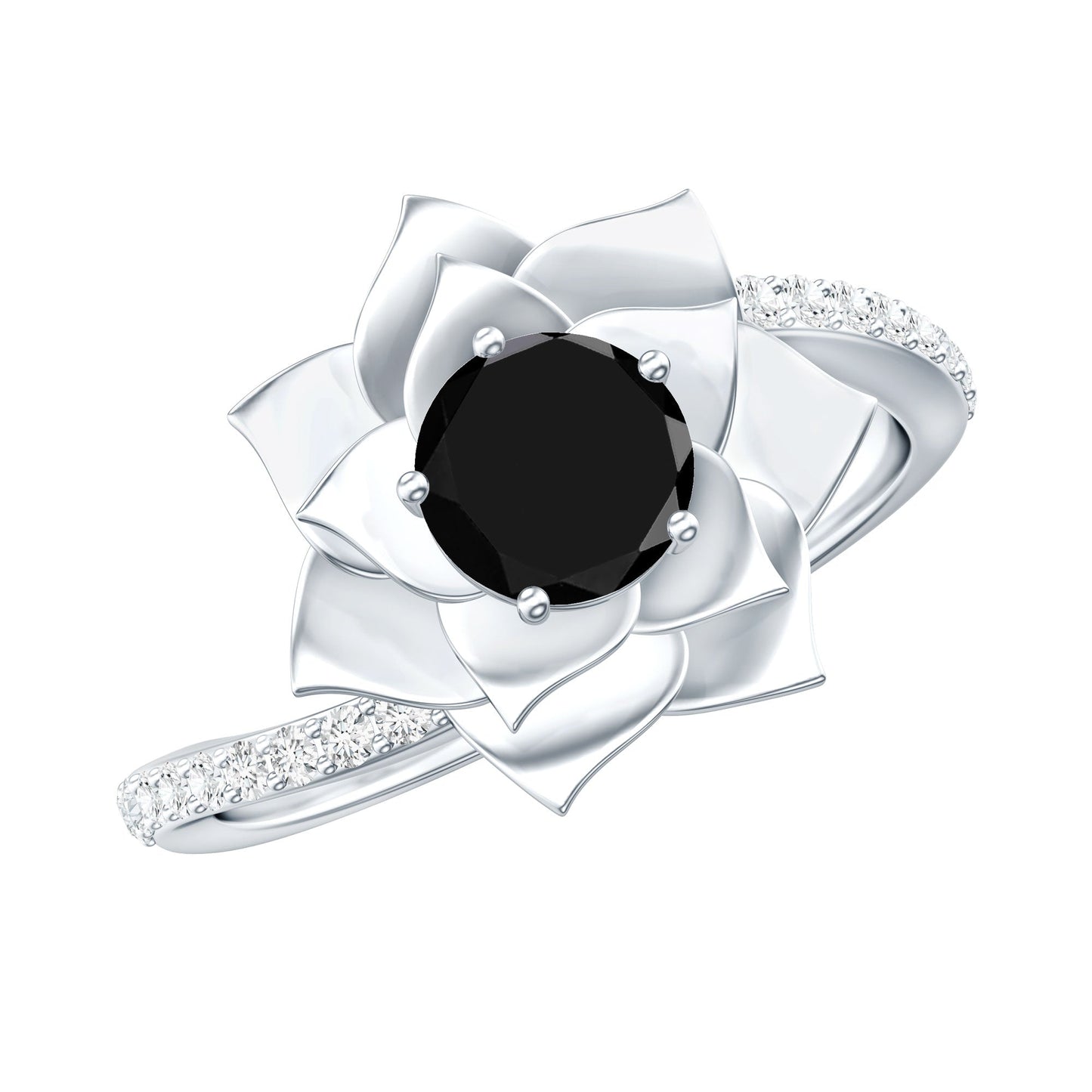 Flower Inspired Black Onyx Rose Engagement Ring with Diamond
