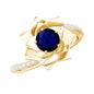 Real 0.9 Carat Blue Sapphire Rose Flower Engagement Ring with Diamond Bypass Shank