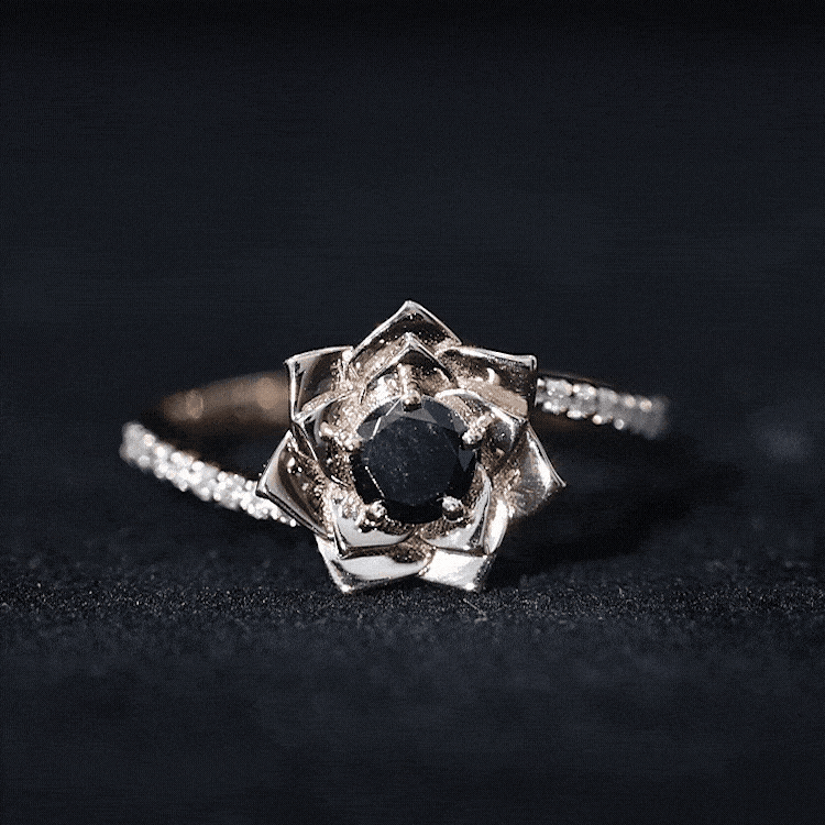 Certified 0.8 Carat Lab Grown Black Diamond Flower Engagement Ring with White Diamond