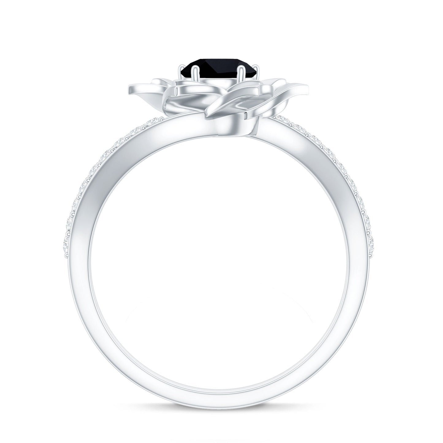 Certified 0.8 Carat Lab Grown Black Diamond Flower Engagement Ring with White Diamond