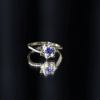 Real Tanzanite Rose Flower Engagement Ring with Diamond Bypass Shank