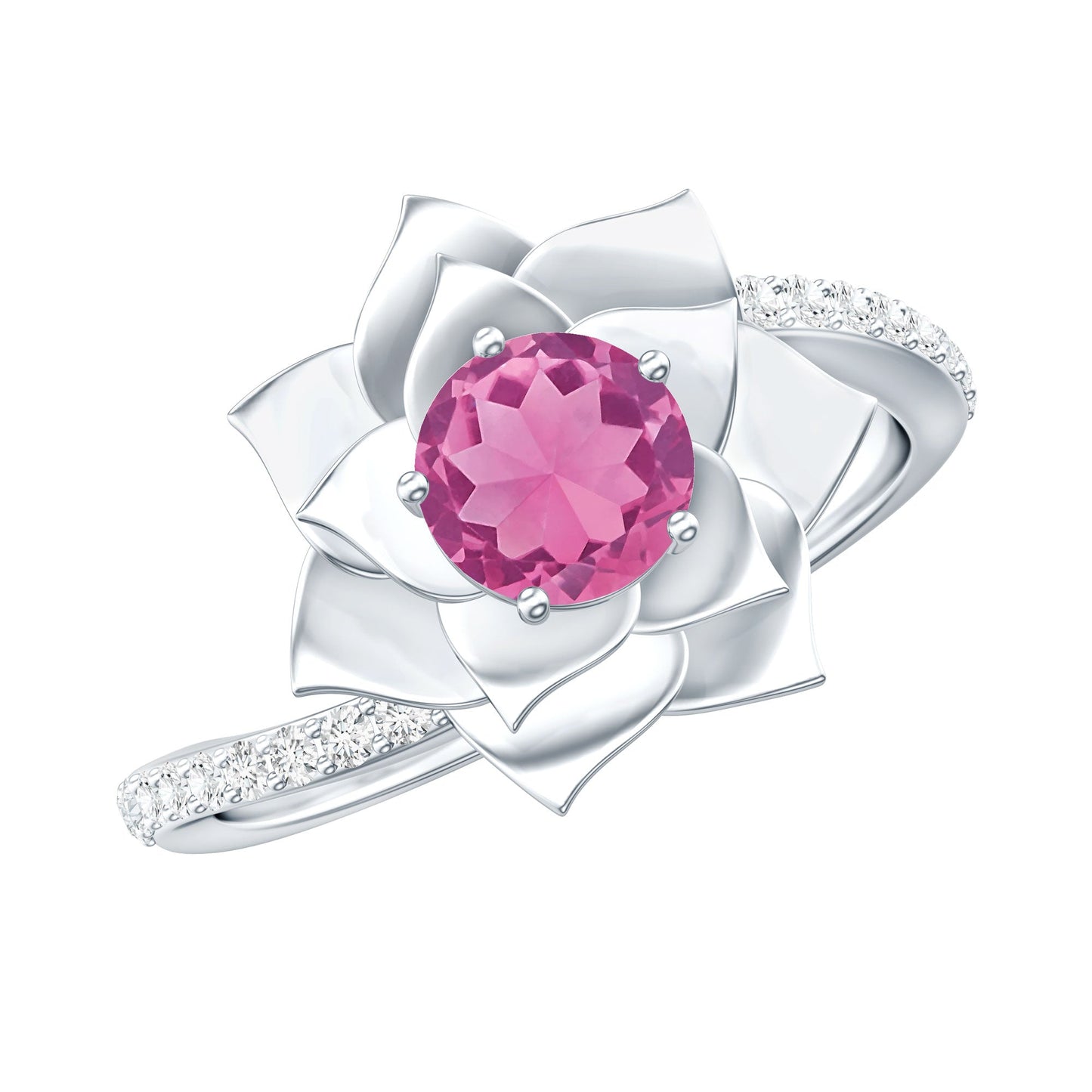 Pink Tourmaline and Diamond Flower Engagement Ring with Bypass Shank