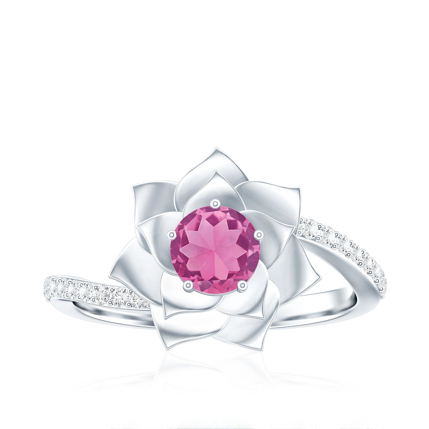 Pink Tourmaline and Diamond Flower Engagement Ring with Bypass Shank