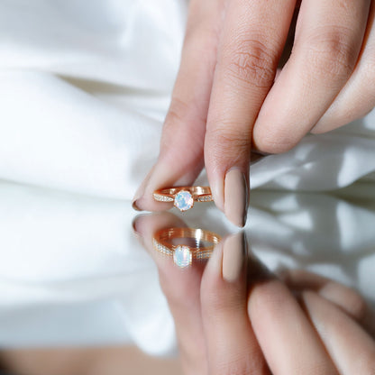 Genuine Ethiopian Rainbow Opal Engagement Ring with Diamond Side Stones