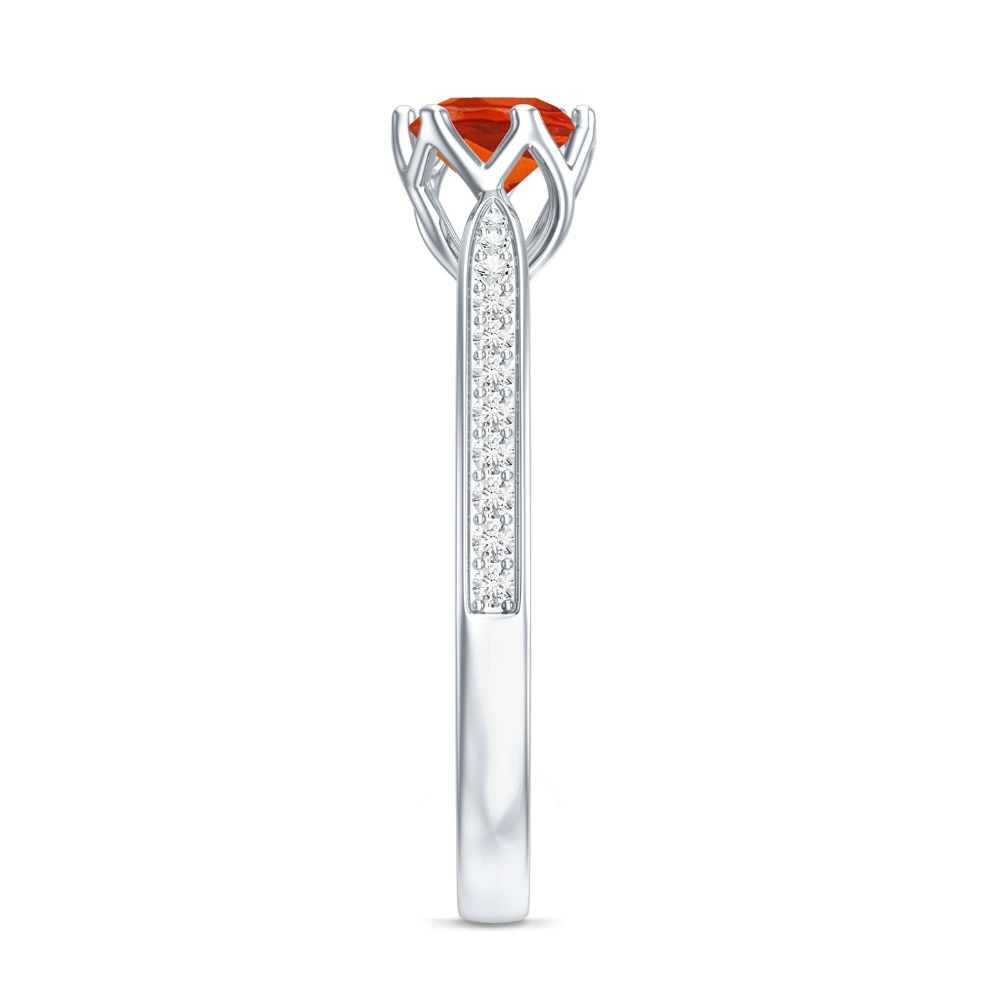 Genuine Fire Opal Solitaire Engagement Ring with Diamond
