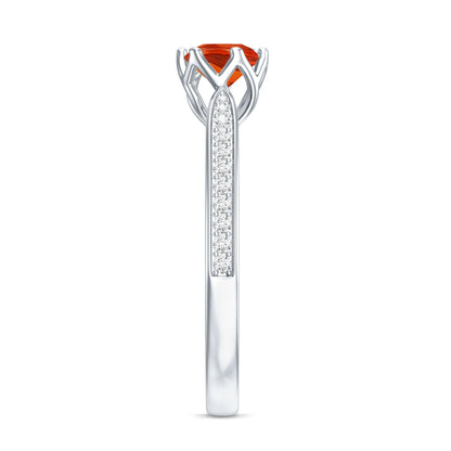 Genuine Fire Opal Solitaire Engagement Ring with Diamond