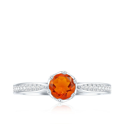 Genuine Fire Opal Solitaire Engagement Ring with Diamond