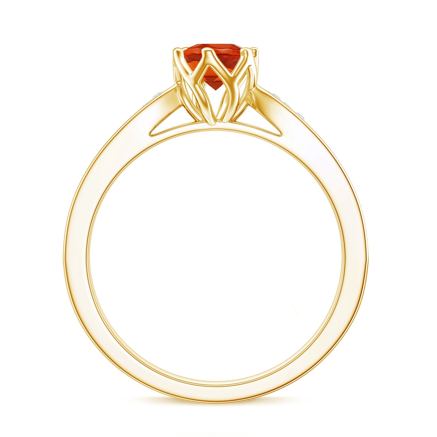 Genuine Fire Opal Solitaire Engagement Ring with Diamond
