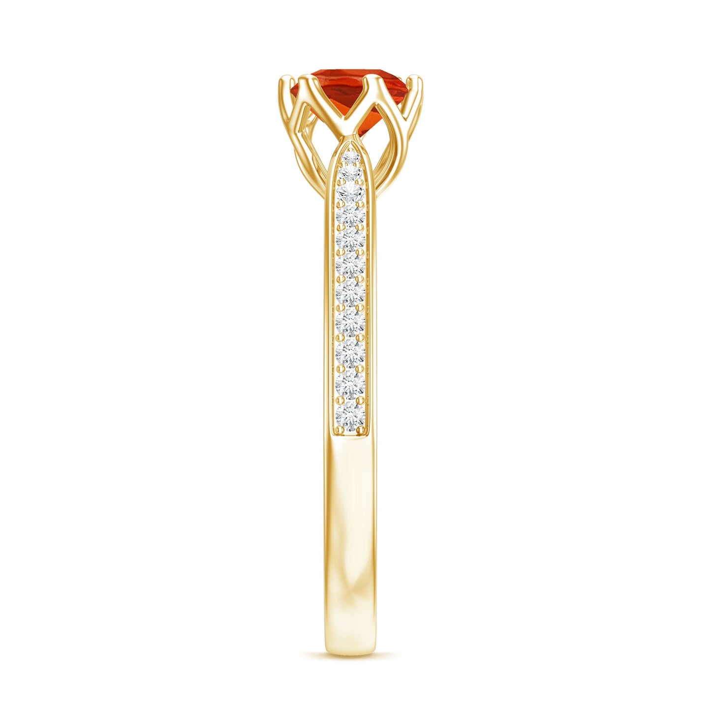 Genuine Fire Opal Solitaire Engagement Ring with Diamond