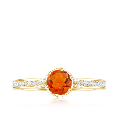 Genuine Fire Opal Solitaire Engagement Ring with Diamond