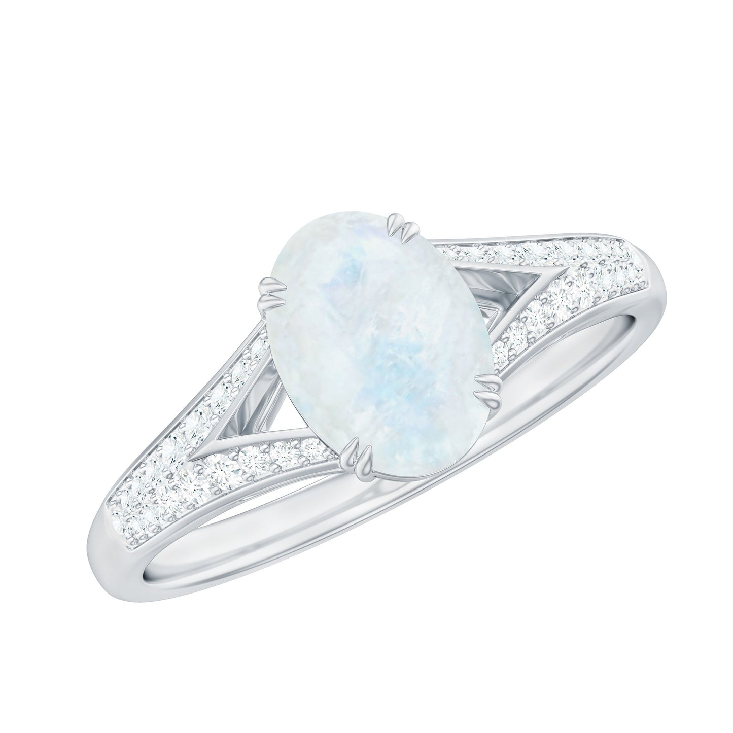 0.6 Carat Oval Cut Moonstone Solitaire Engagement Ring with Diamond Accent