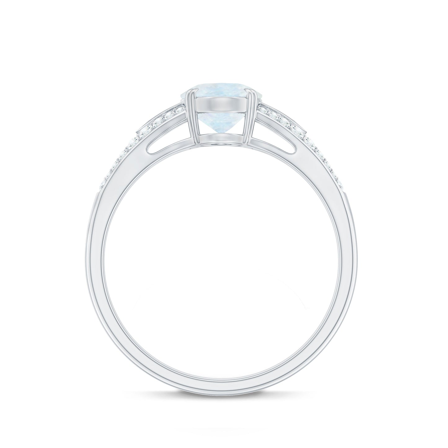 0.6 Carat Oval Cut Moonstone Solitaire Engagement Ring with Diamond Accent