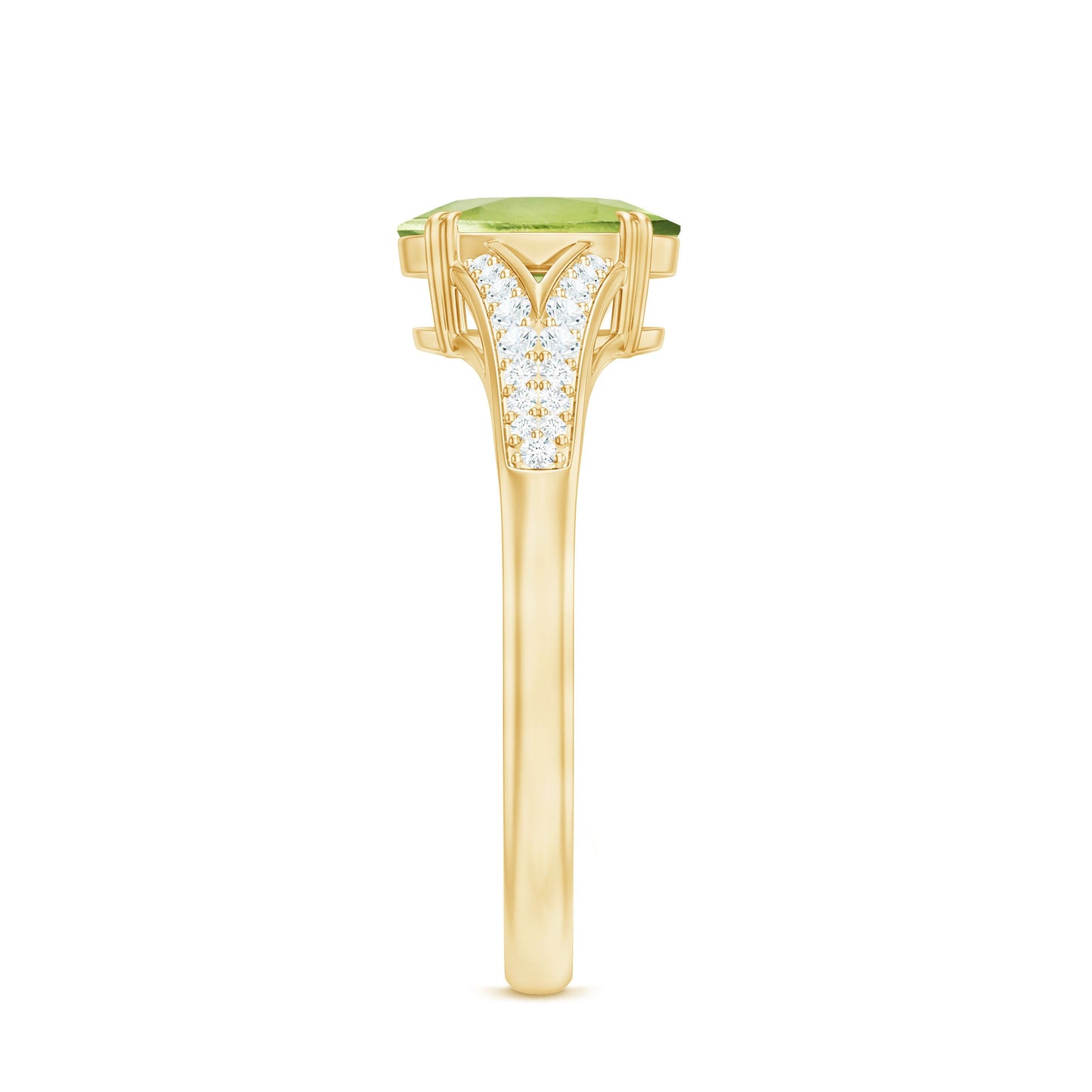 Natural 1 Carat Peridot Oval Engagement Ring with Diamond Split Shank