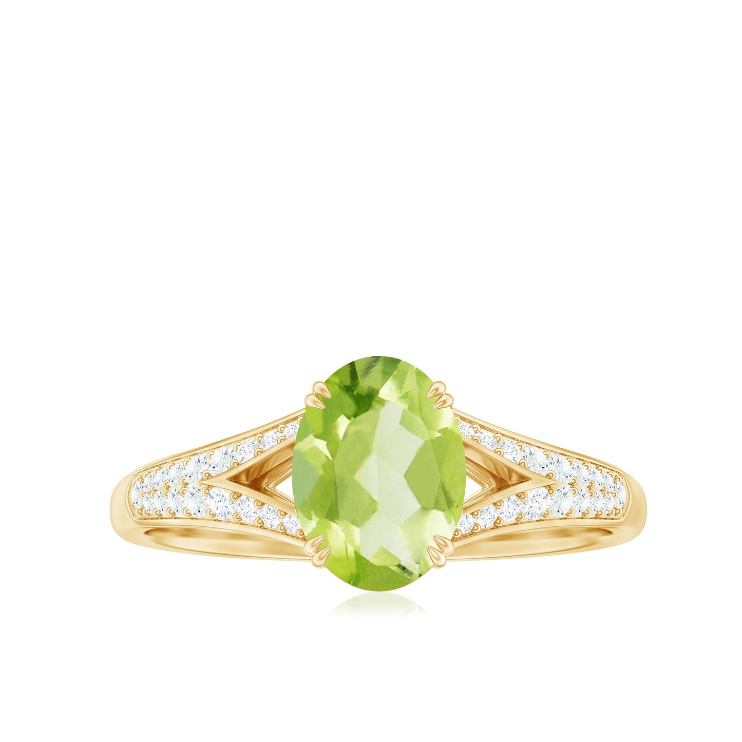 Natural 1 Carat Peridot Oval Engagement Ring with Diamond Split Shank