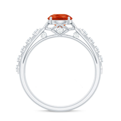 0.7 Carat Solitaire Fire Opal and Diamond Art Deco Engagement Ring
