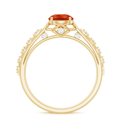 0.7 Carat Solitaire Fire Opal and Diamond Art Deco Engagement Ring