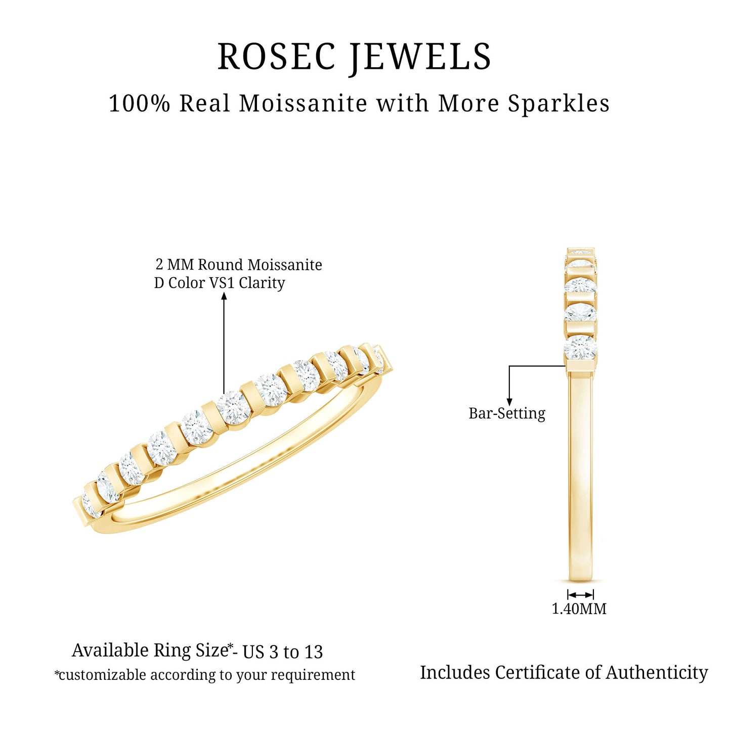 Minimalist Moissanite Half Eternity Stackable Ring