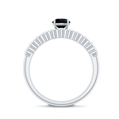 Round Cut Black Onyx and Diamond Stacking Wedding Ring Set