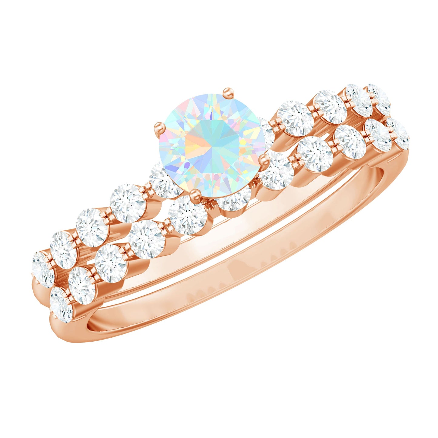 Certified Natural 0.5 Carat Ethiopian Opal Diamond Wedding Engagement Ring Set of 2