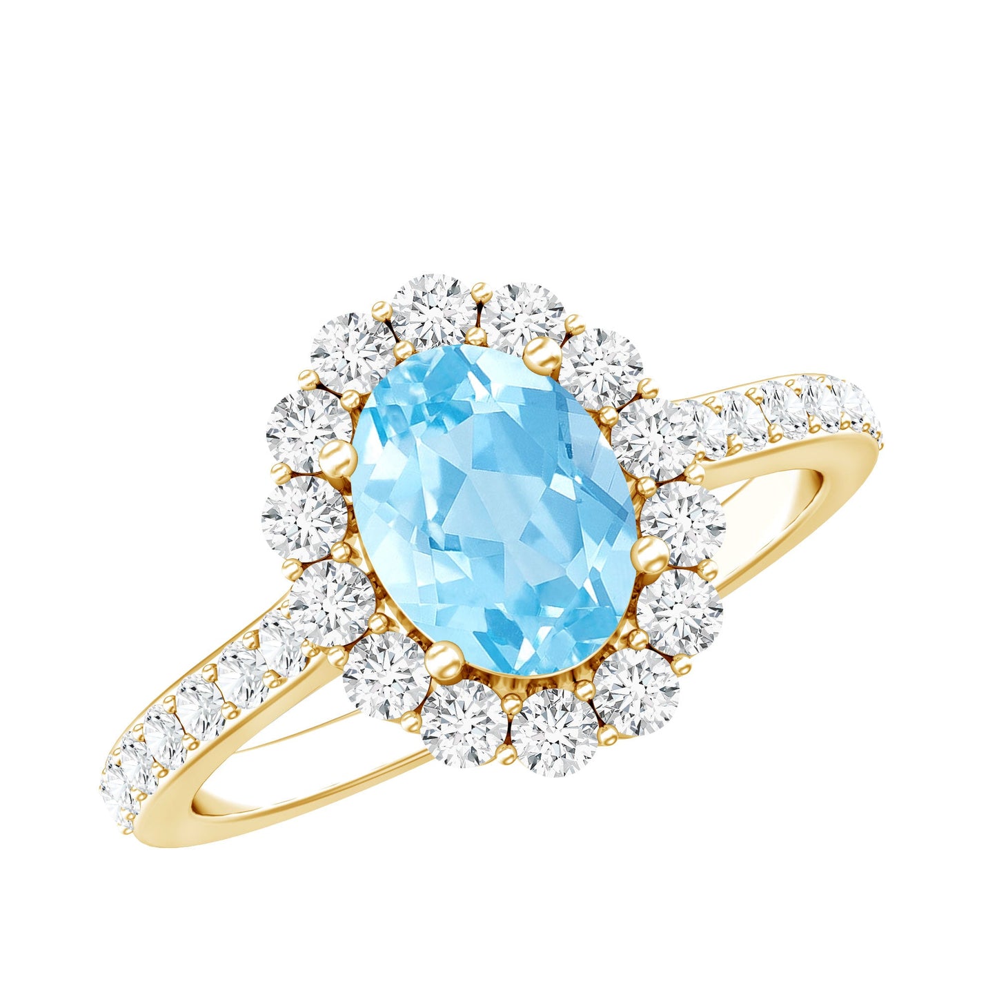 Real 1 Carat Oval Shape Aquamarine Halo Engagement Ring with Certificate
