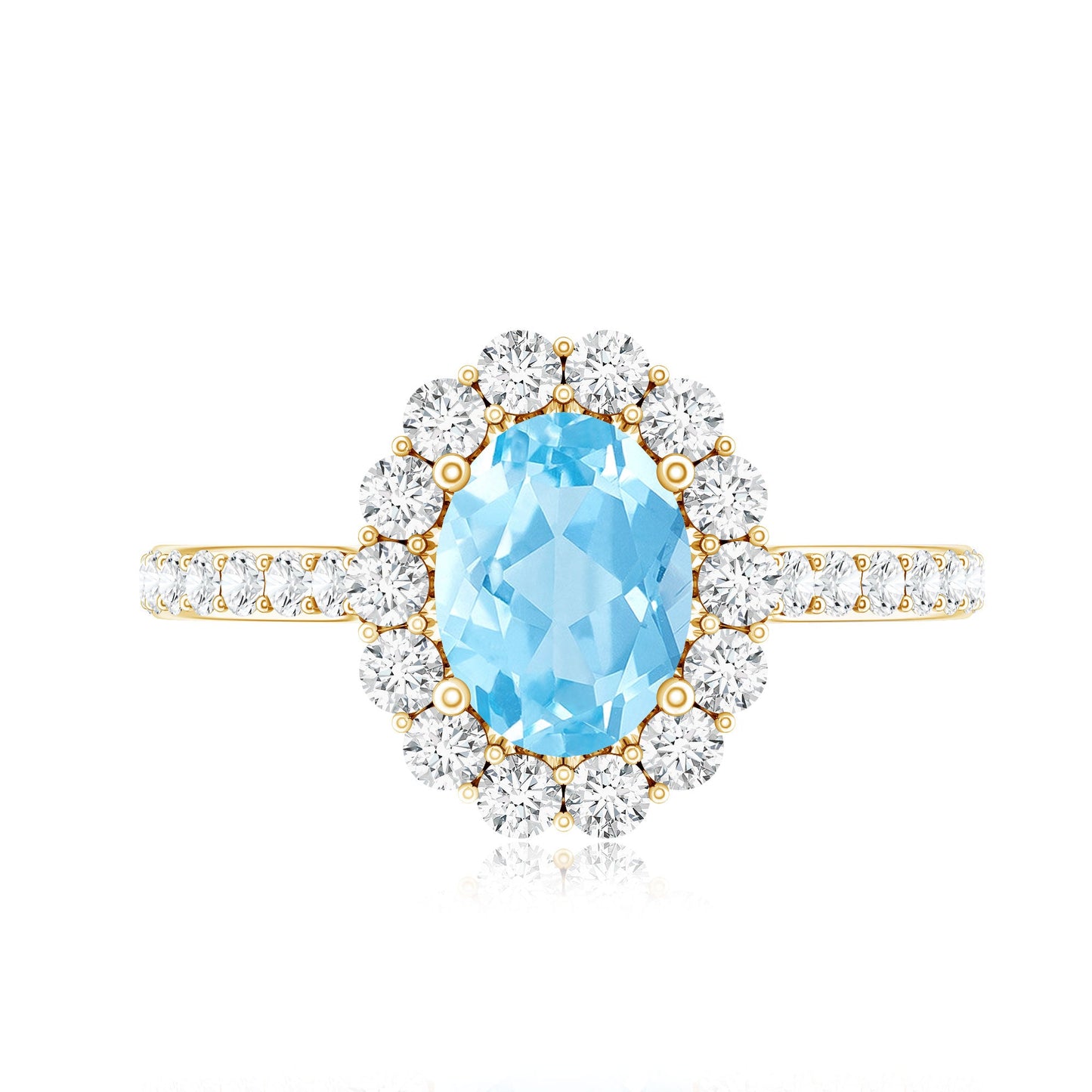 Real 1 Carat Oval Shape Aquamarine Halo Engagement Ring with Certificate