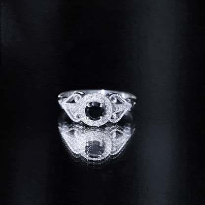 Vintage Inspired Black Spinel and Diamond Engagement Ring